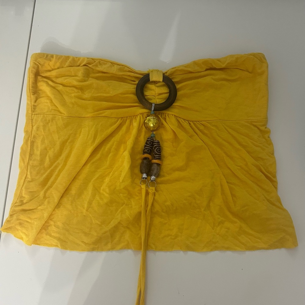 Yellow Strapless Top with Wooden Ring Detail